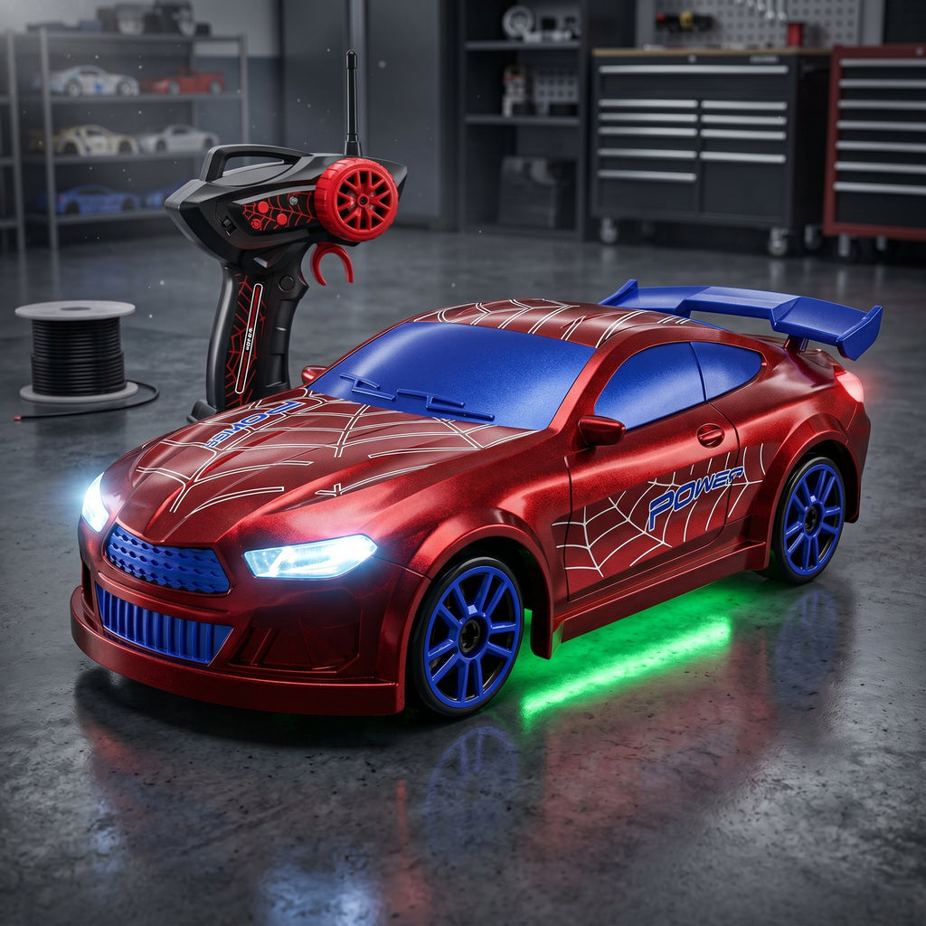 Toyllo 1/64 Mini RC Drift Car, 4WD Remote Control Car with LED Lights, 2-Speed Modes & Drift Track Mat