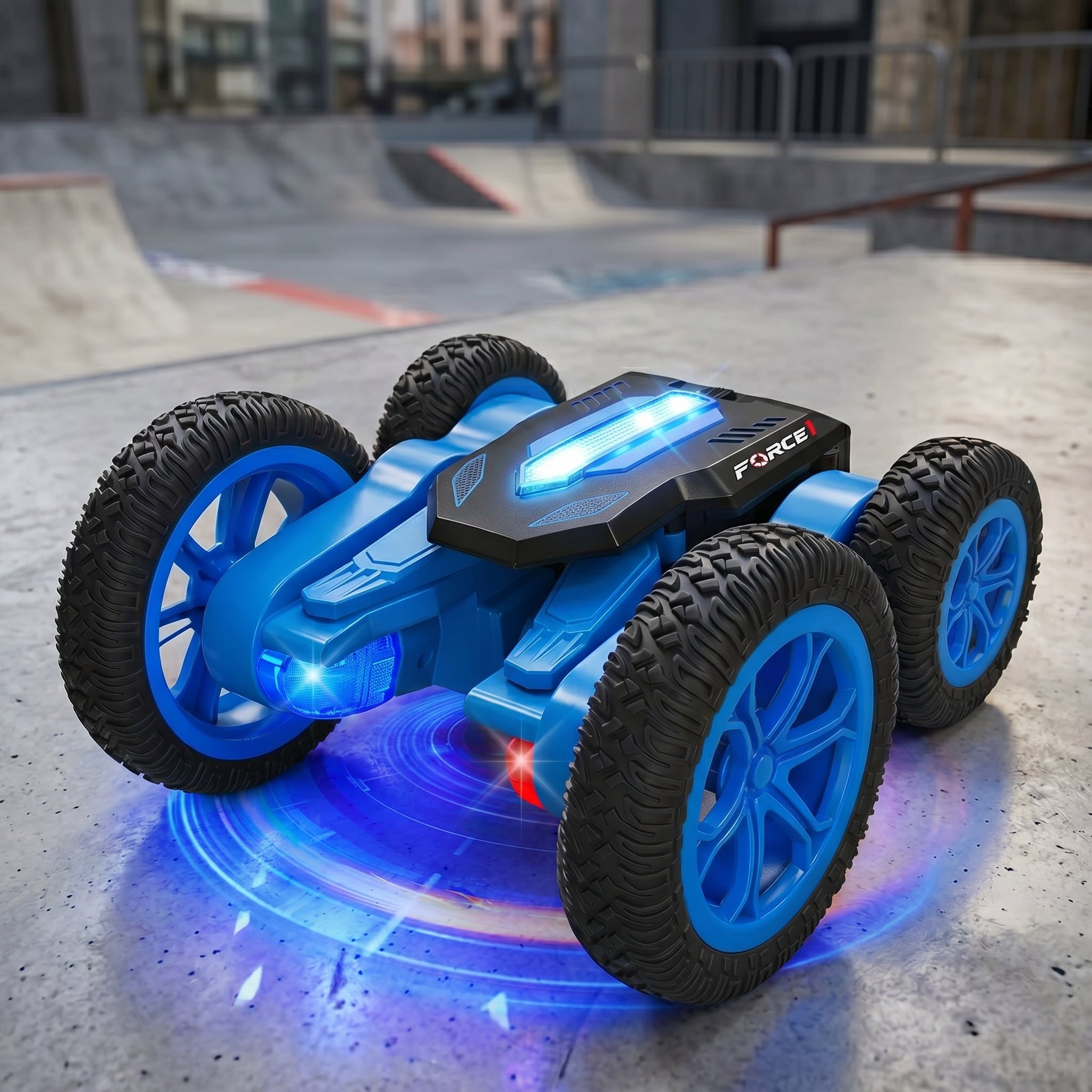 Toyllo Tornado RC Stunt Car, 4WD Double-Sided Remote Control Car with LED Lights, 360 Flips, 2.4GHz & Rechargeable Battery