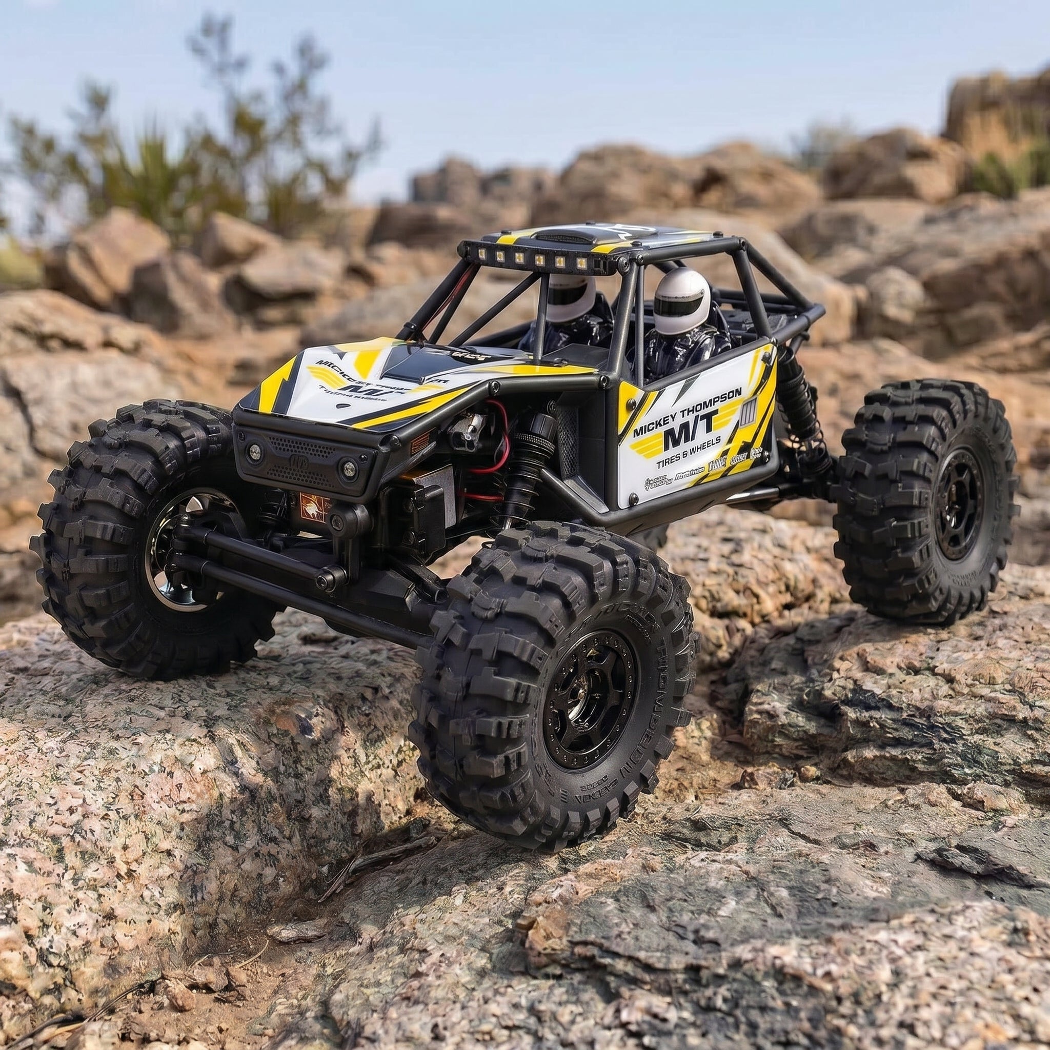 Axial UTB18 Capra 1/18 Scale 4WD RC Rock Crawler | 4-Wheel Steering Trail Buggy | Spektrum RTR | Yellow & Blue