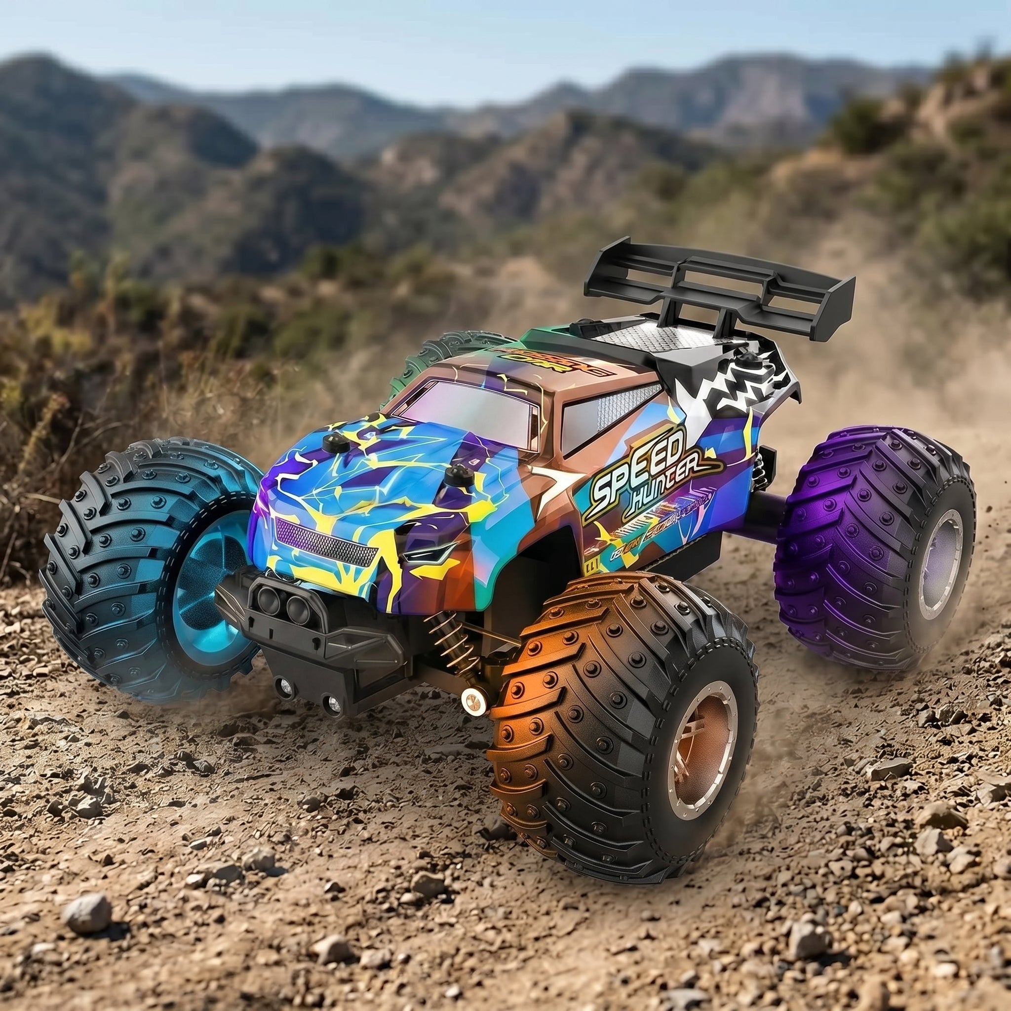 Toyllo RC Monster Truck, 2WD Off-Road Remote Control Car with LED Lights, 2.4GHz, 2 Batteries, 20 KM/H