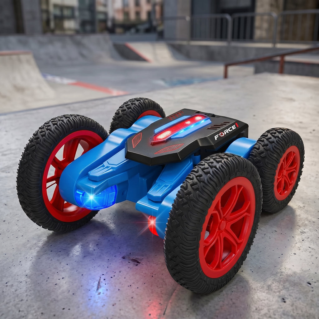 Toyllo Tornado RC Stunt Car, 4WD Double-Sided Remote Control Car with LED Lights, 360 Flips, 2.4GHz & Rechargeable Battery