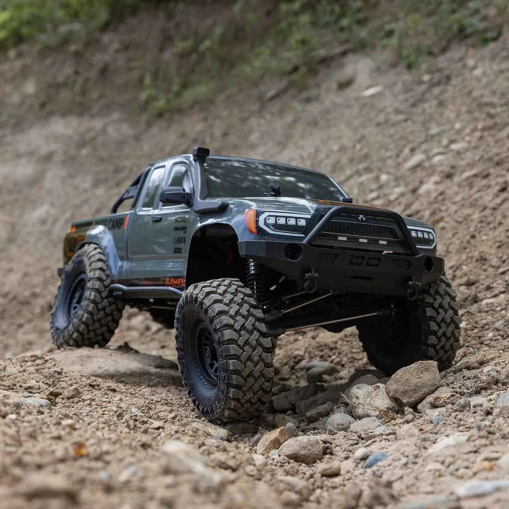 model rc monster crawler on a rocky terrain
