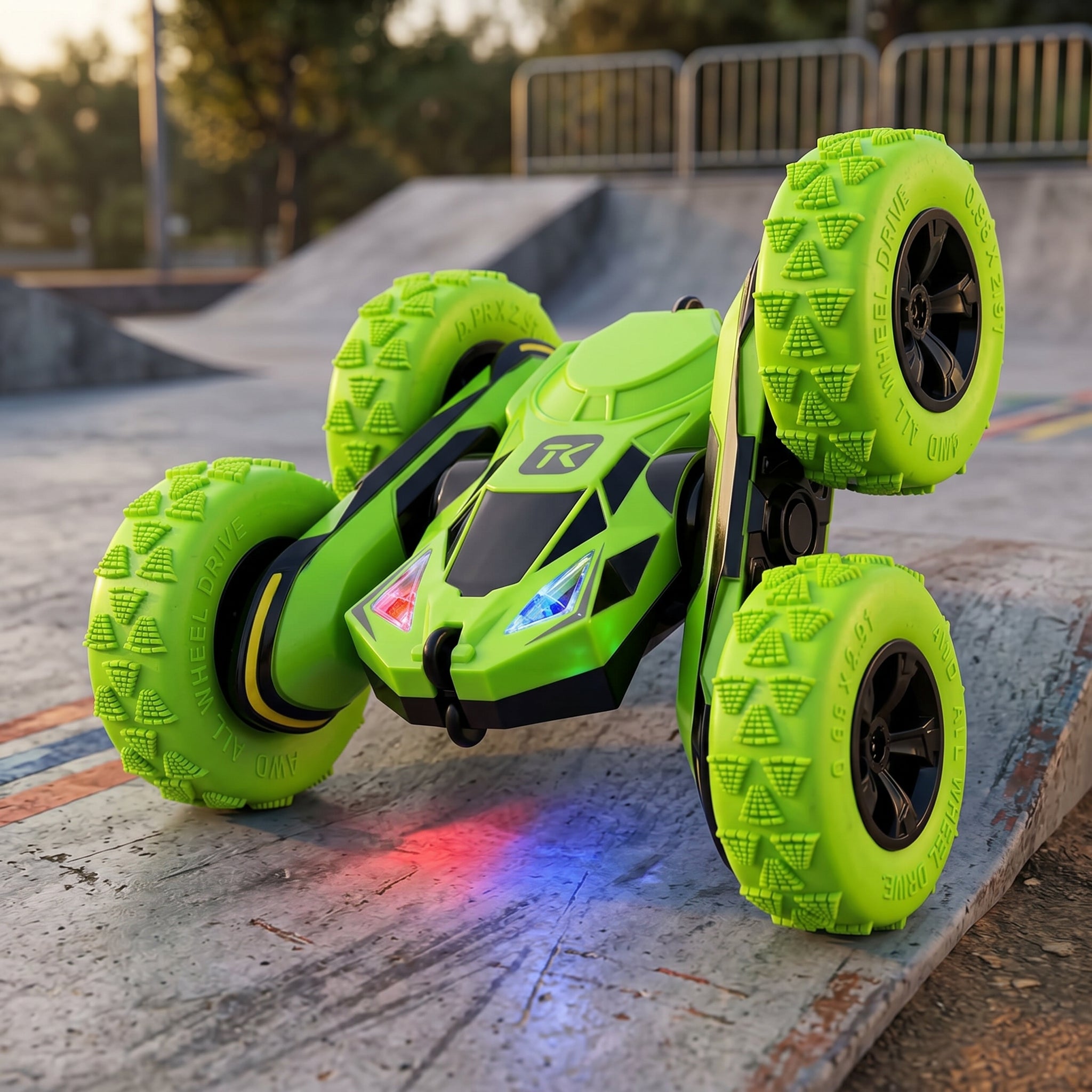 Toyllo RC Stunt Car, 4WD 360° Flip Double-Sided with Soft LED Lights, 2 Batteries for Kids