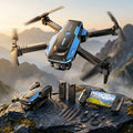 Black RC Drone with accessories on a mountainous landscape