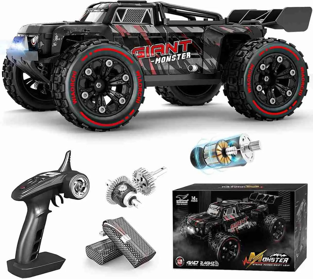 Giant Monster remote control truck with accessories on a white background