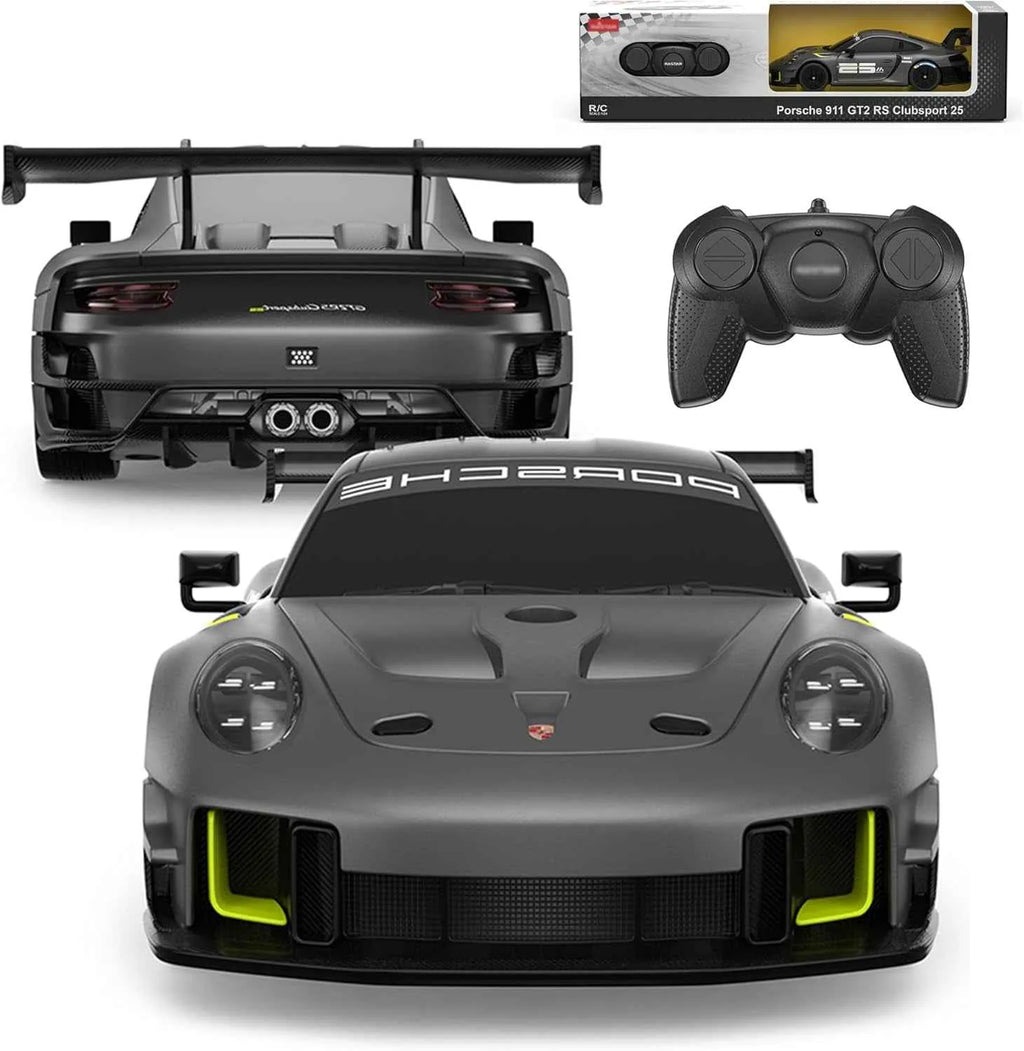 Gray Porsche 911 GT3 RS model car with remote control on a white background
