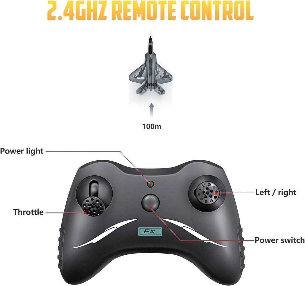 Grey aeroplane remote control with it's features.