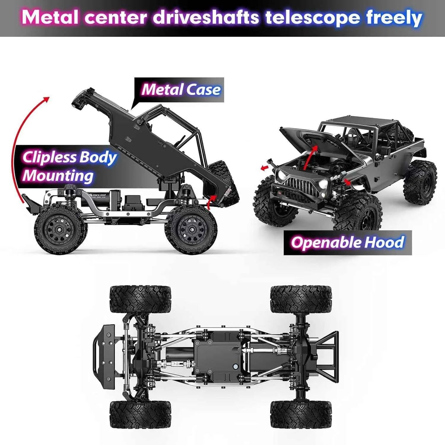 Model of a crawler chassis with features highlighted on a white background