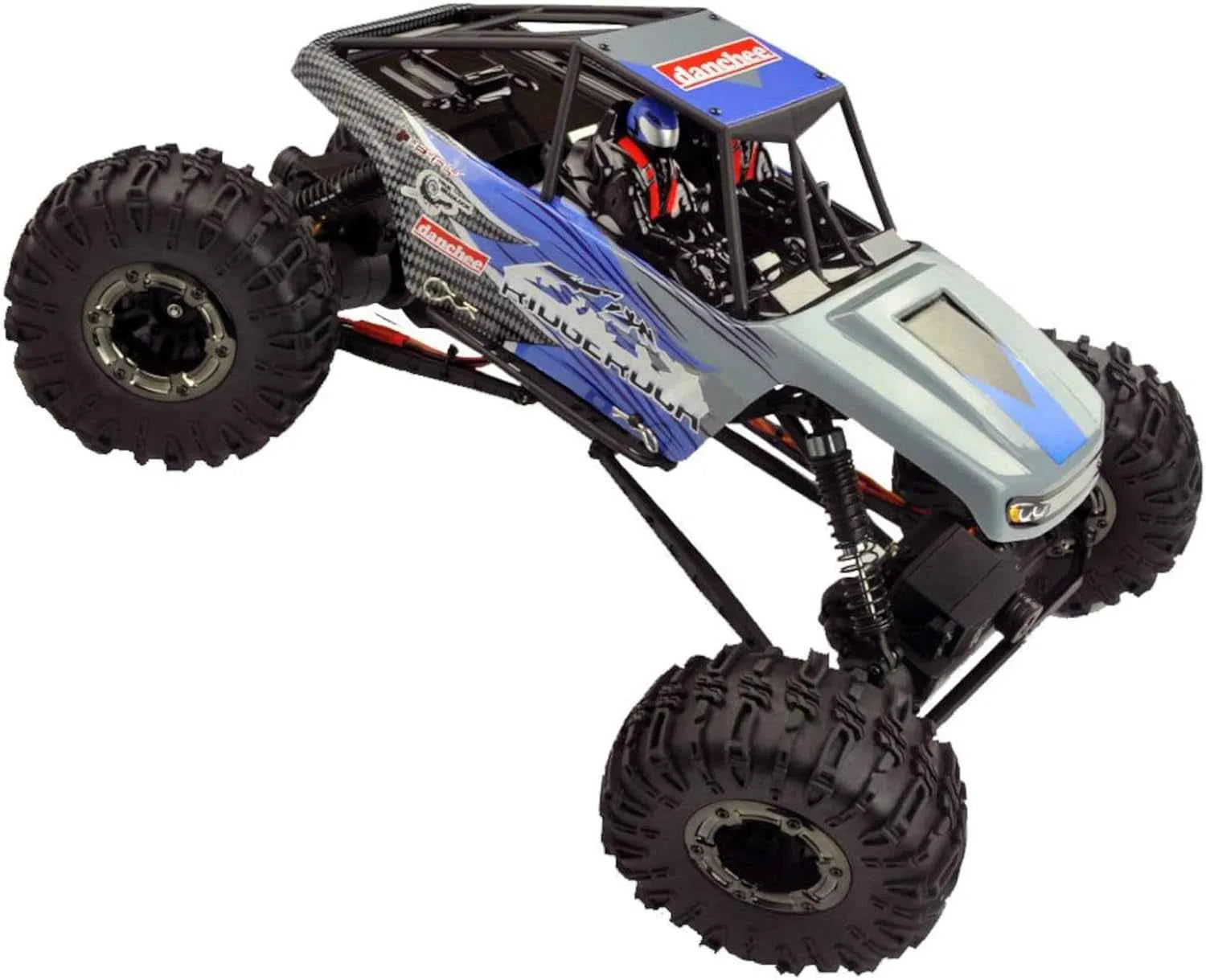 Model of a RC crawler with large wheels on a white background
