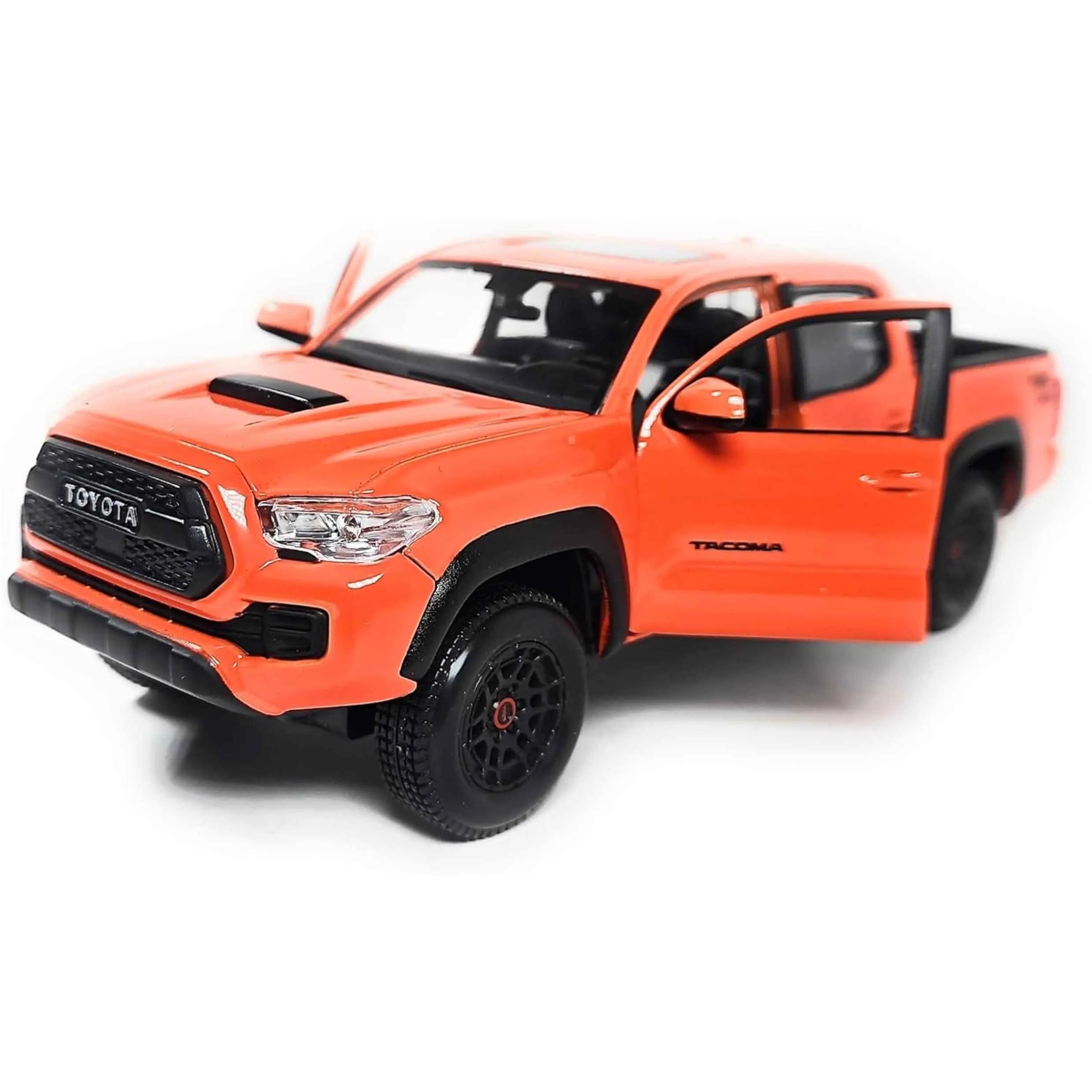 Orange toy truck with 'Toyota' branding on a white background