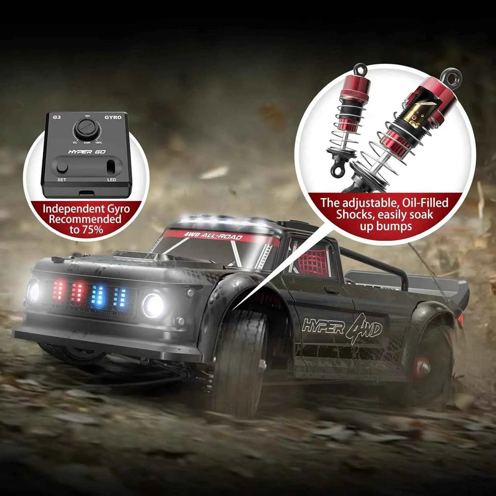 RC drift truck with gyro and adjustable oil-filled shocks, 4WD all-road RC drift car for stable drifting and control