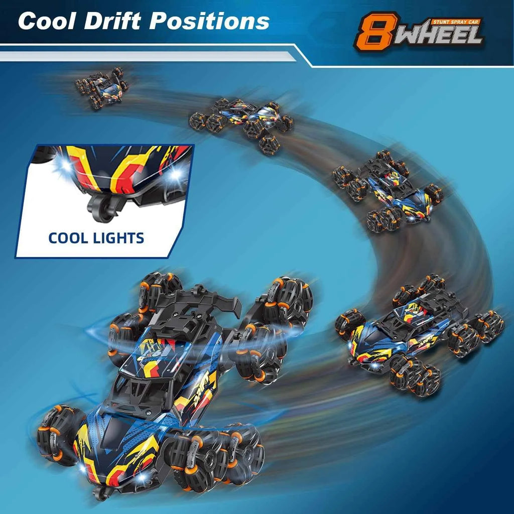 RC 8 wheel stunt car with cool lights and cool drift position.