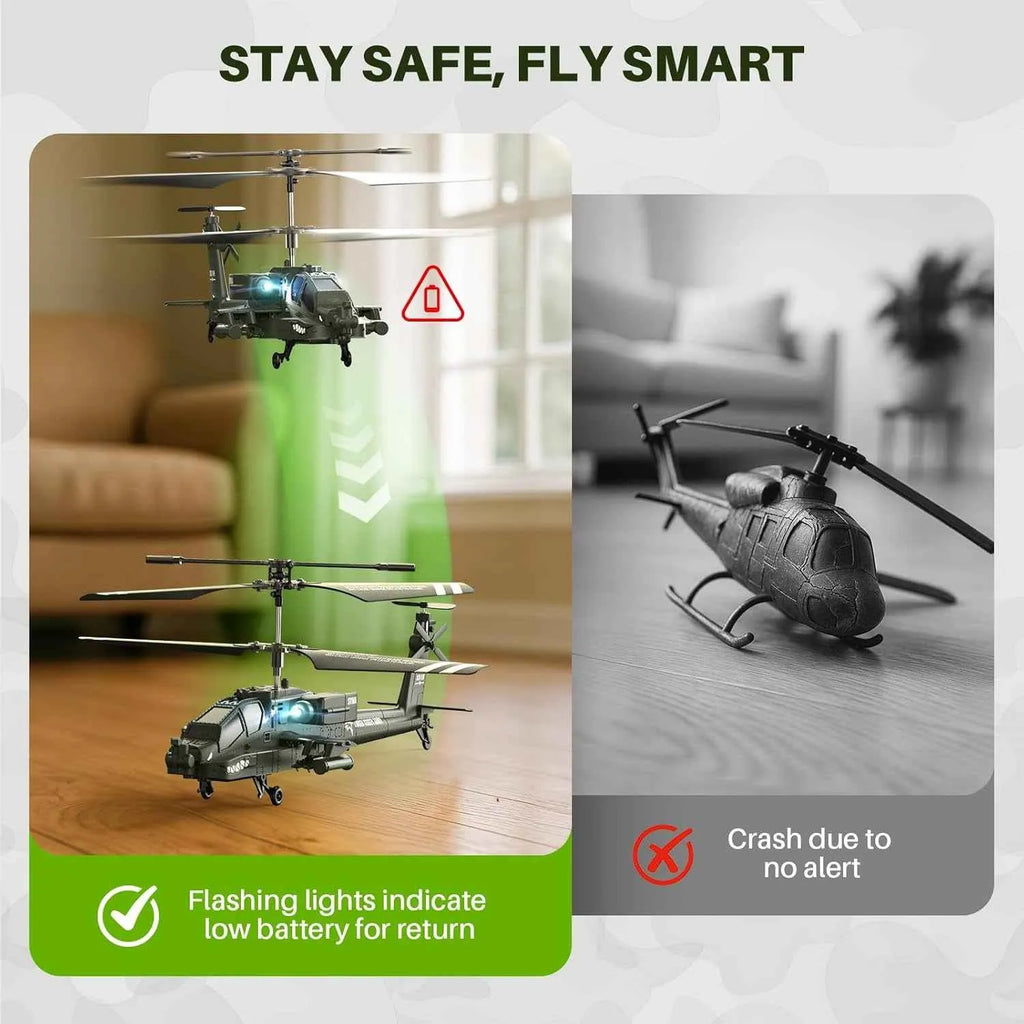 RC Helicopter toy with safety features and indoor setting