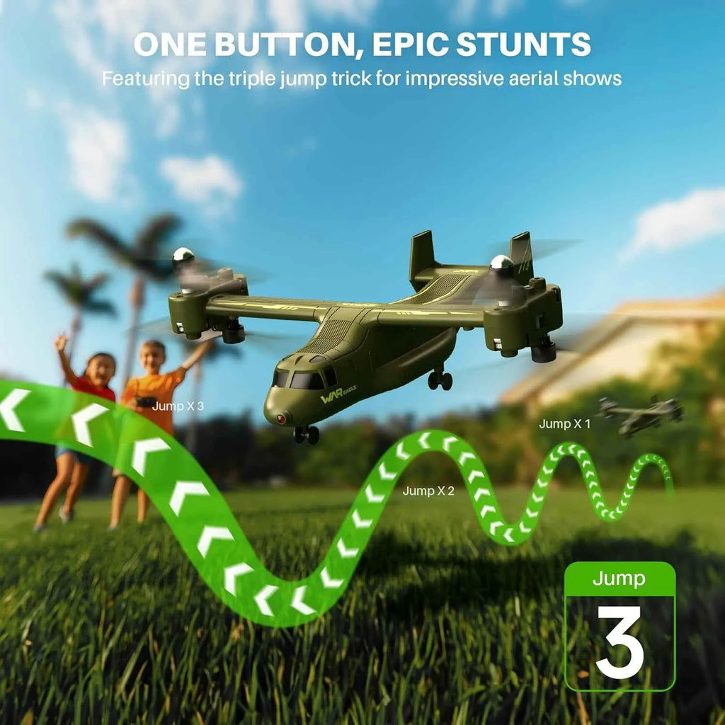 RC aircraft with aerial tricks on a grassy field with children watching