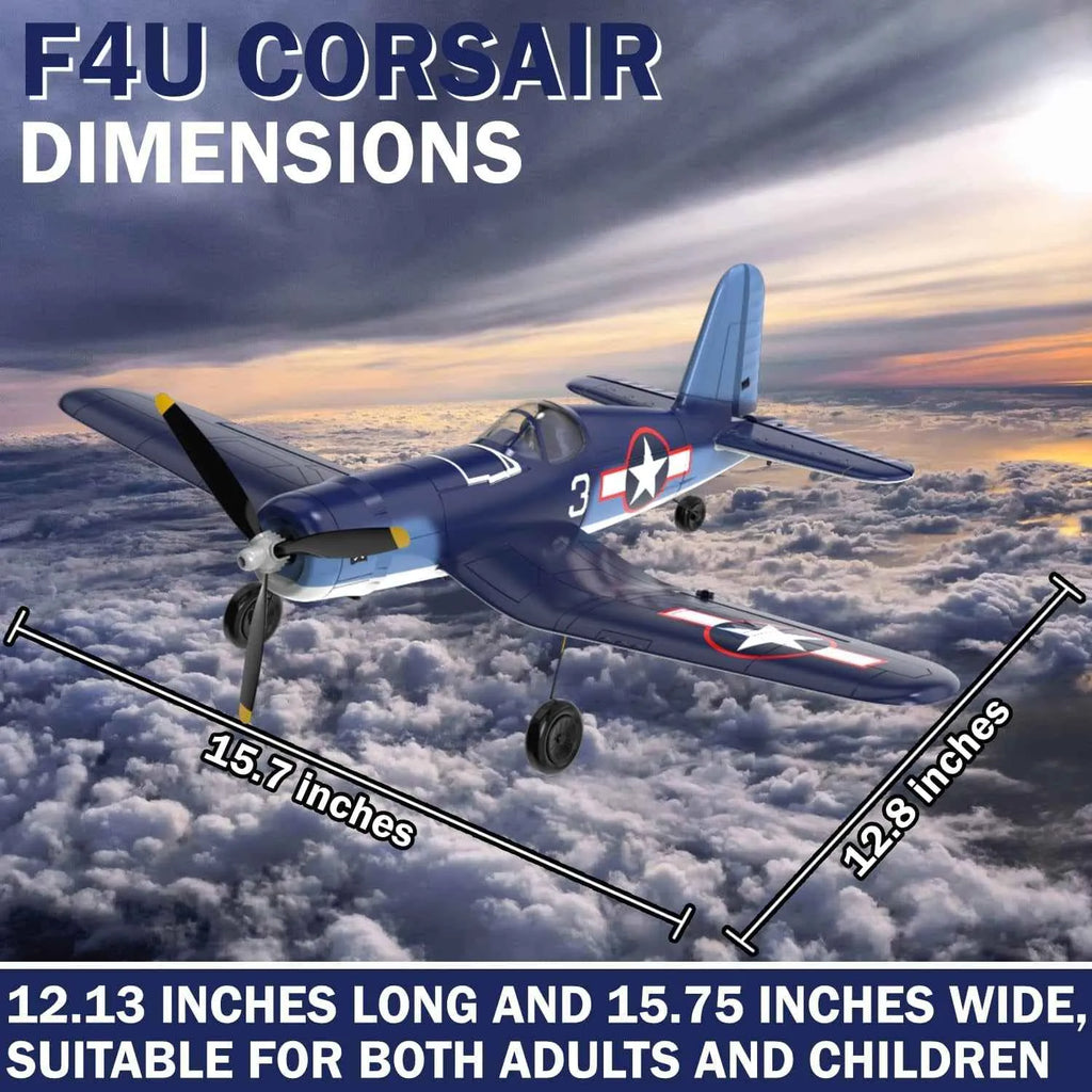 RC corsair blue plane with dimension mentioned.