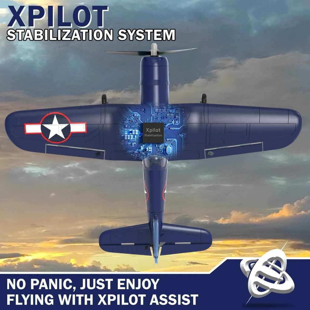 RC corsair blue plane with xpilot stabilization system,