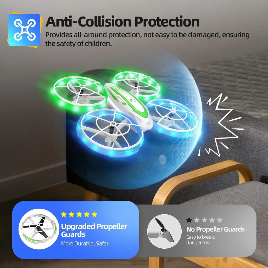 RC Drone with an anti-collision protection feature on a table