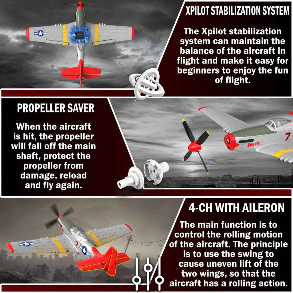 RC Model airplane with features highlighted on a dark background