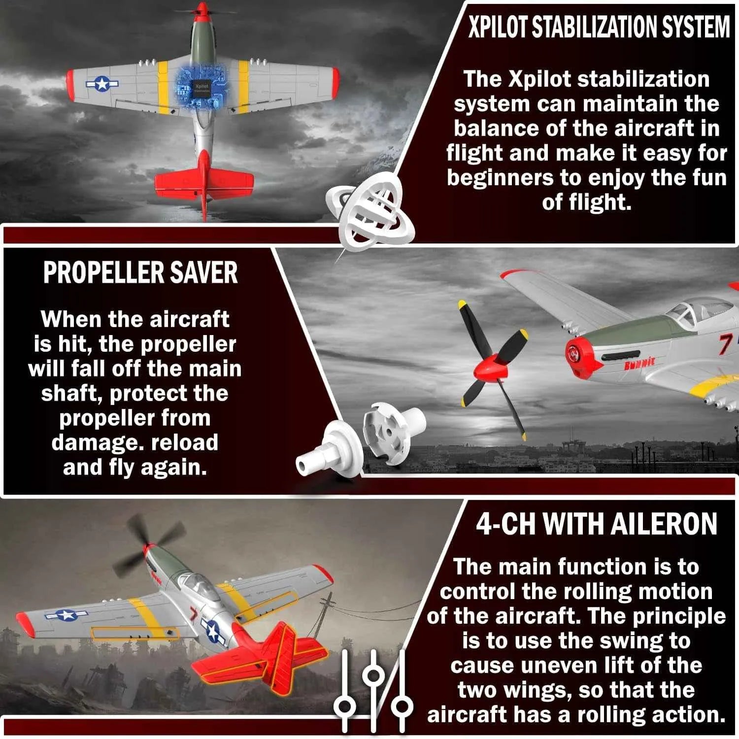 RC Model airplane with features highlighted on a dark background