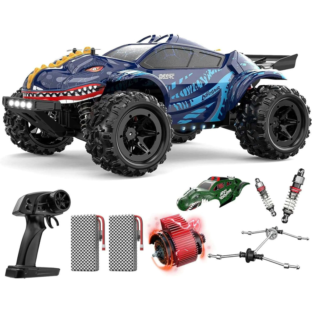 RC monster truck dinosaur with accessories on a white background