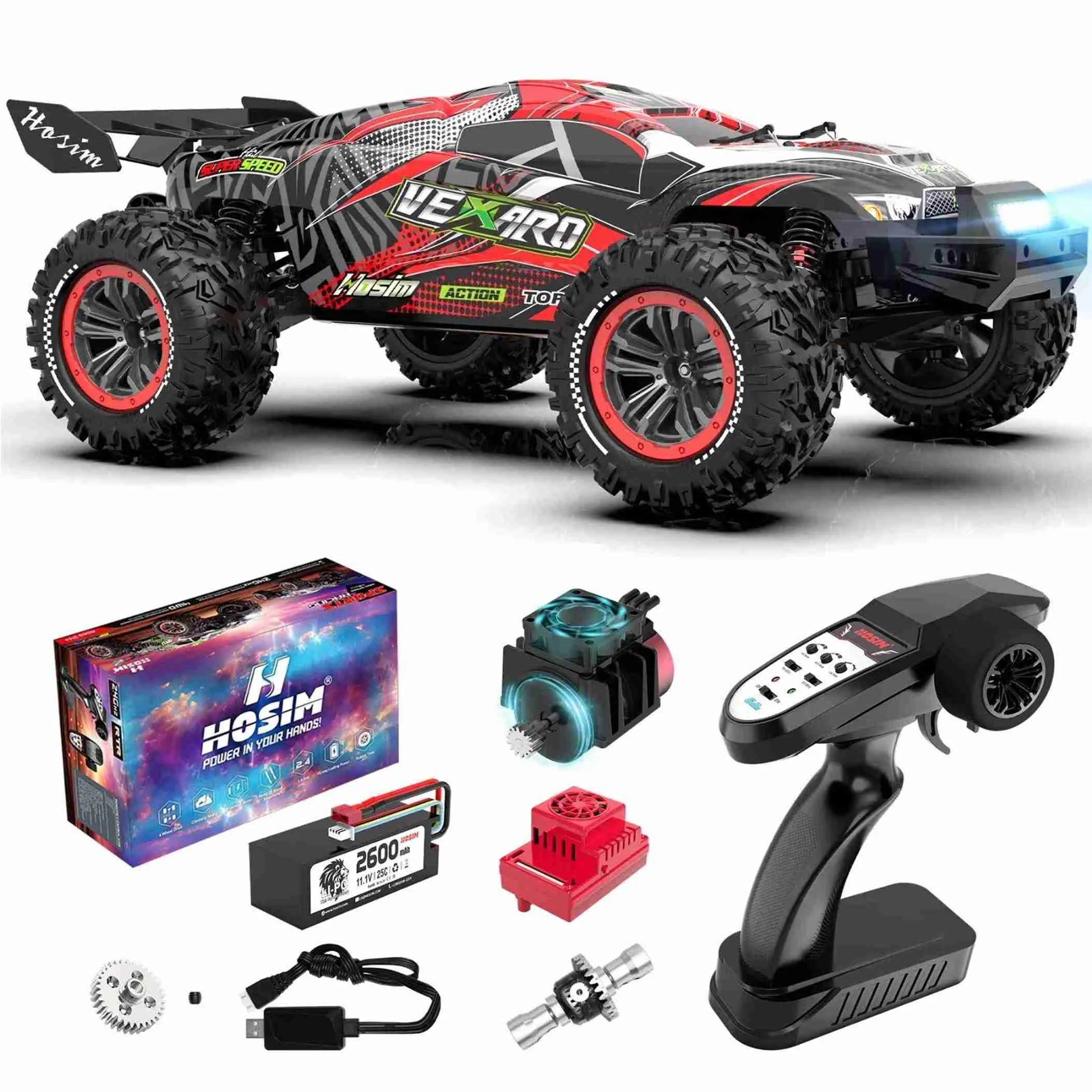 Remote control monster truck with accessories on a white background