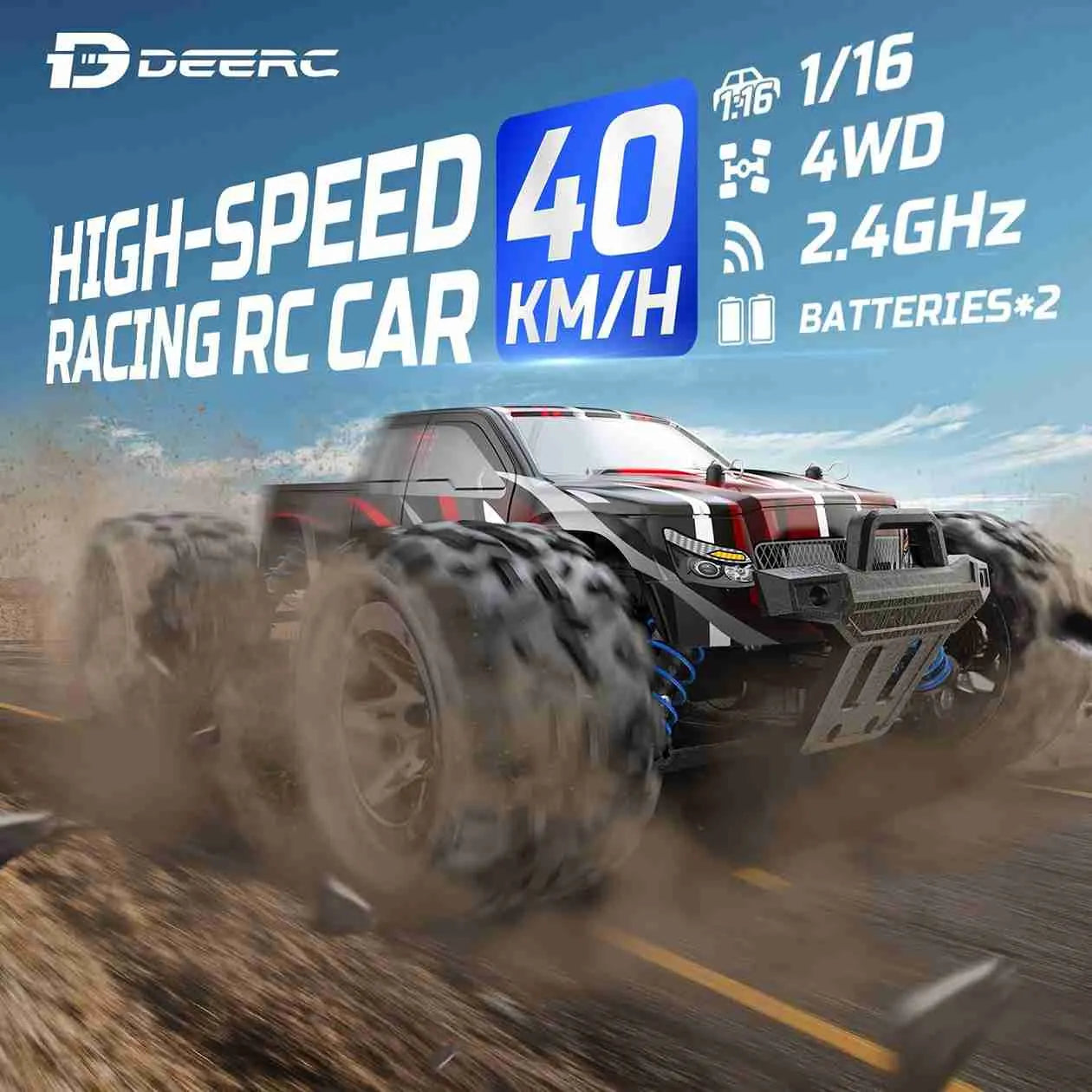 RC monster truck with high speed 40km/h on a road.