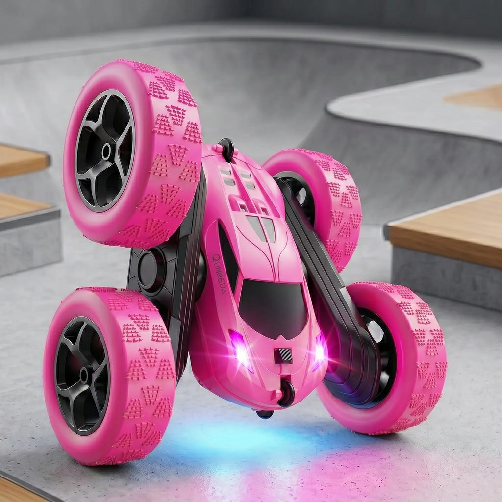 RC pink stunt car on a stunt area background