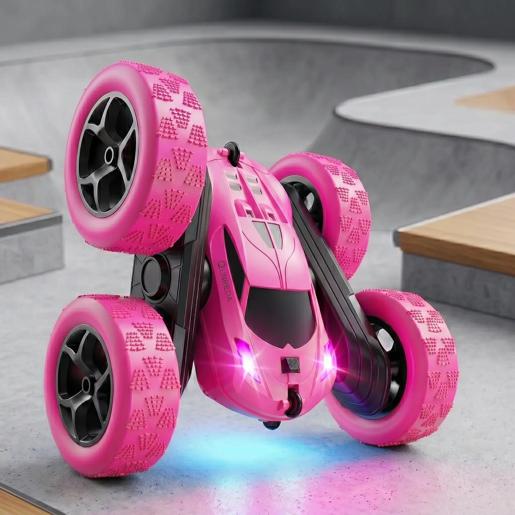 RC pink stunt car on a stunt area background