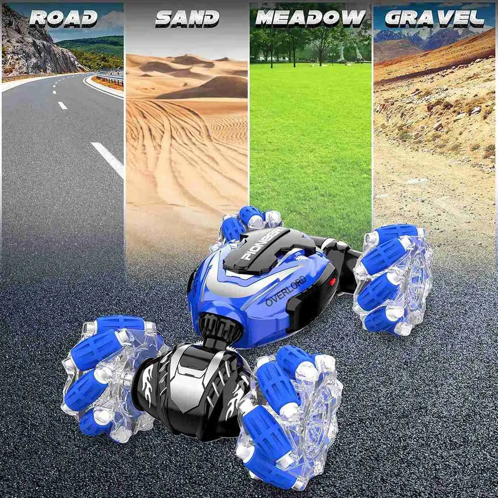 RC stunt car in blue suitable for every terrain.