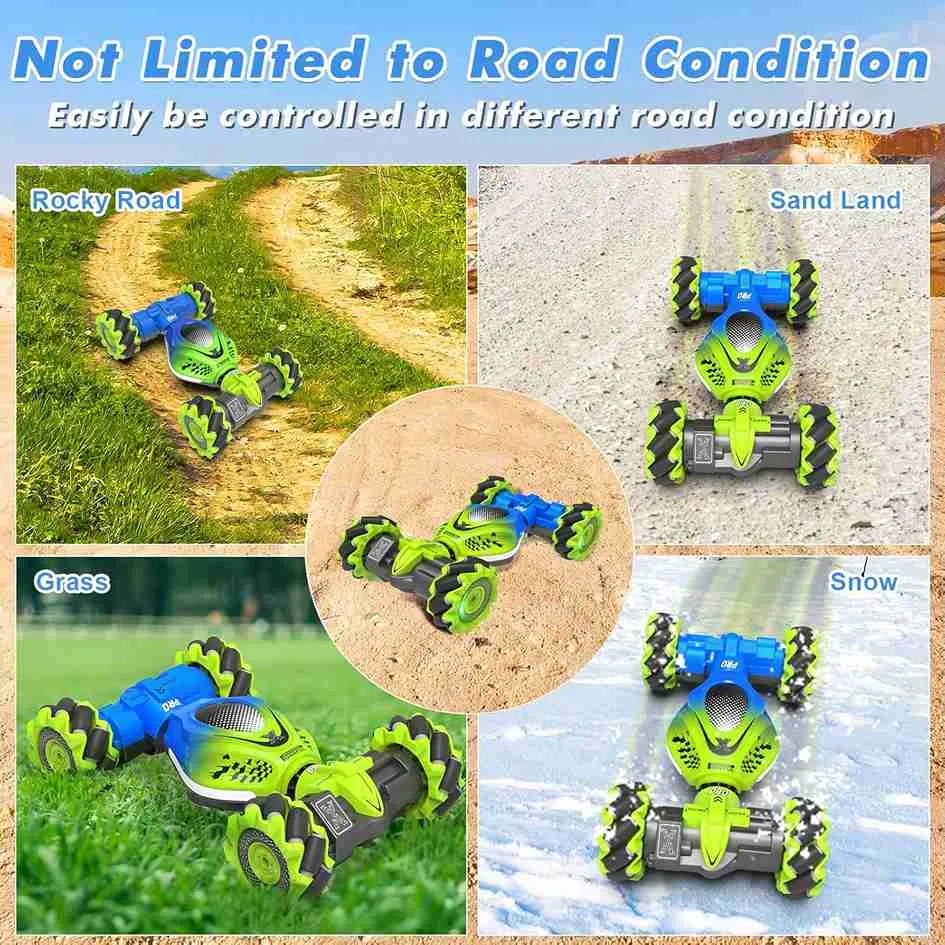 RC stunt car that is reliable on every terrain or every road condition in collage. 