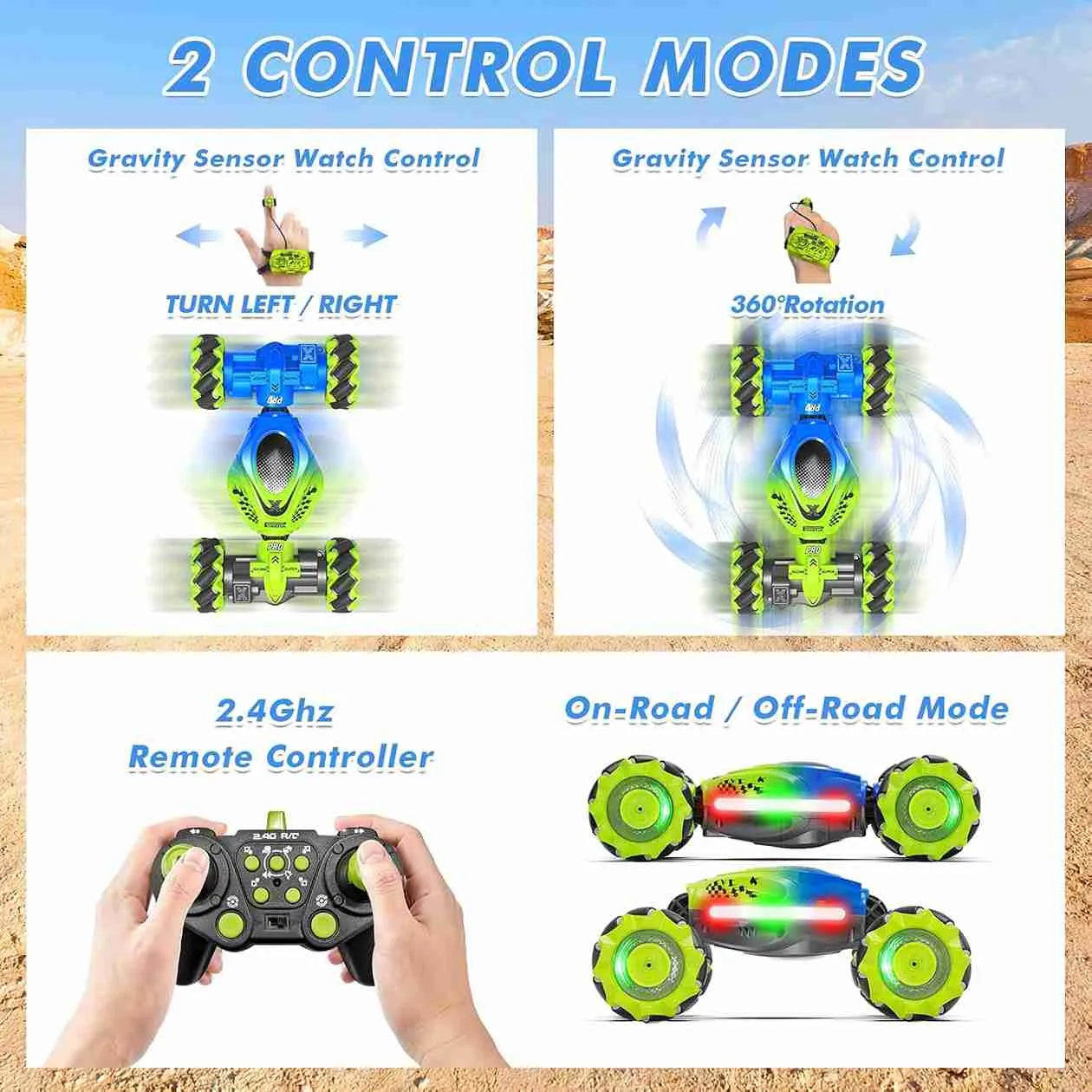 RC stunt car with 2 control modes that is remote control and hand gestures function
