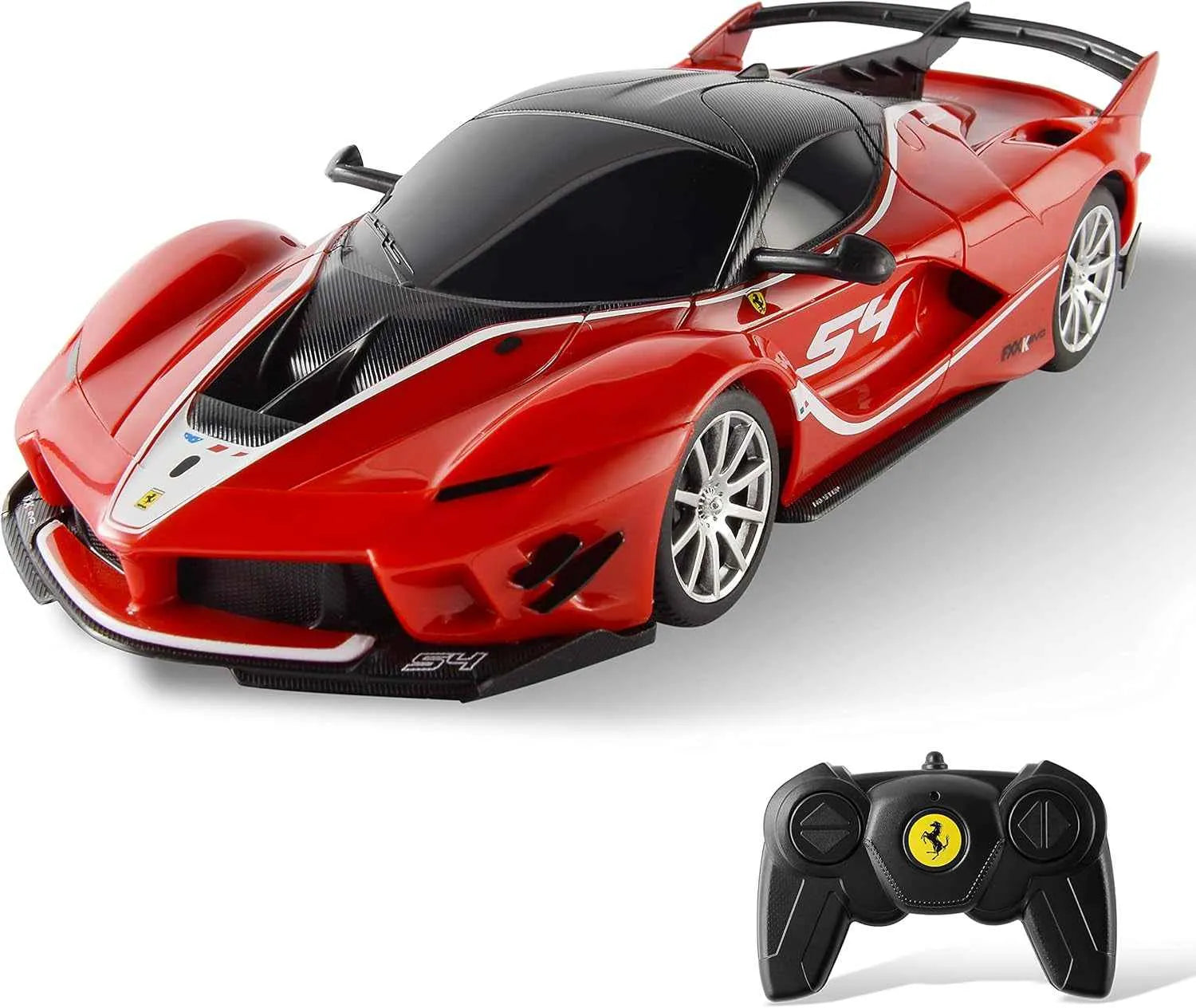 Red and black sports car with remote control on a white background