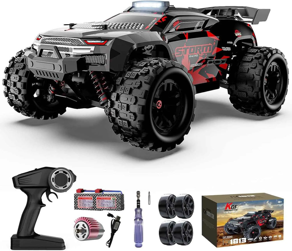 Remote control monster truck with accessories on a white background