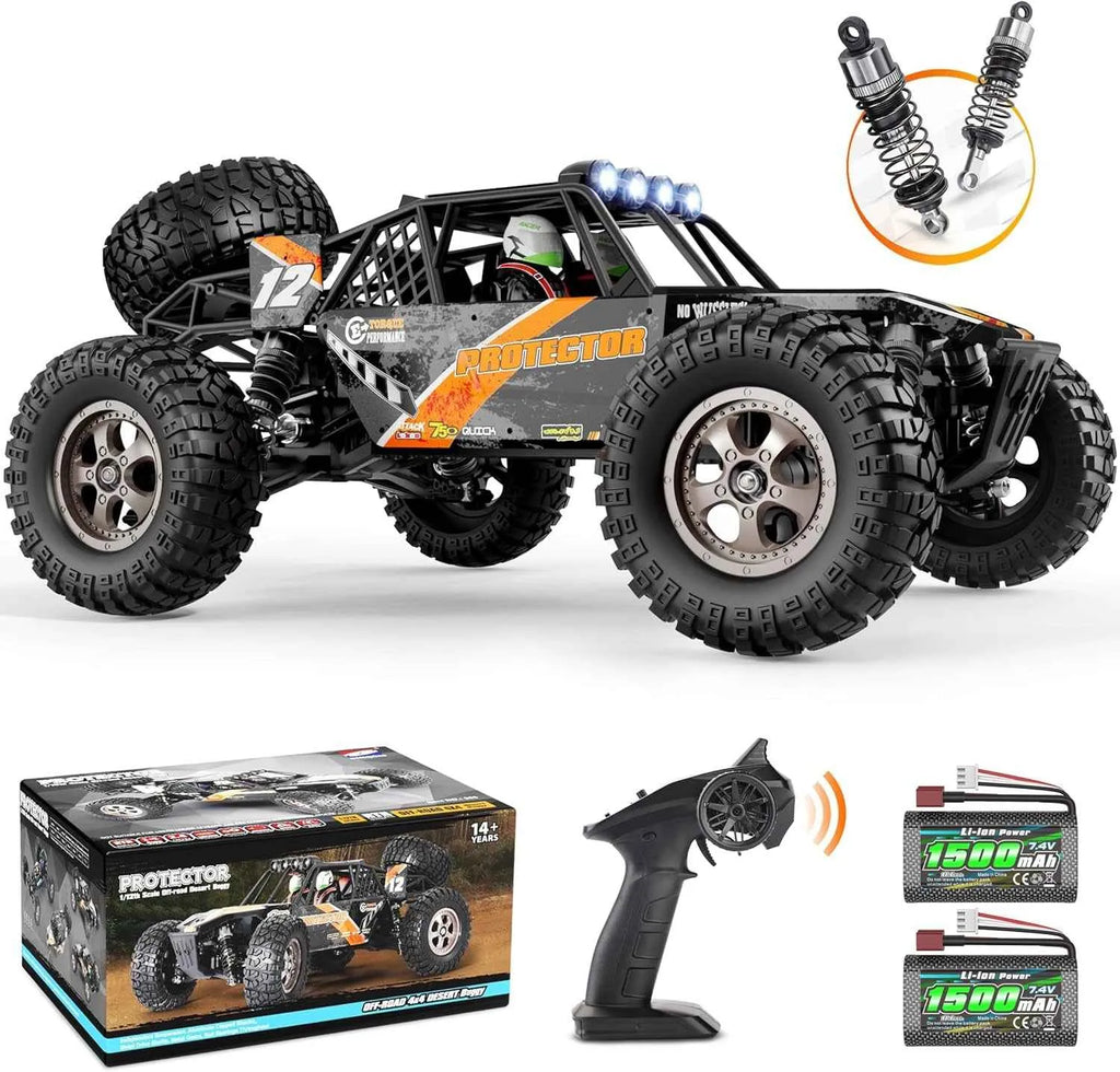 Remote control monster truck with accessories on a white background