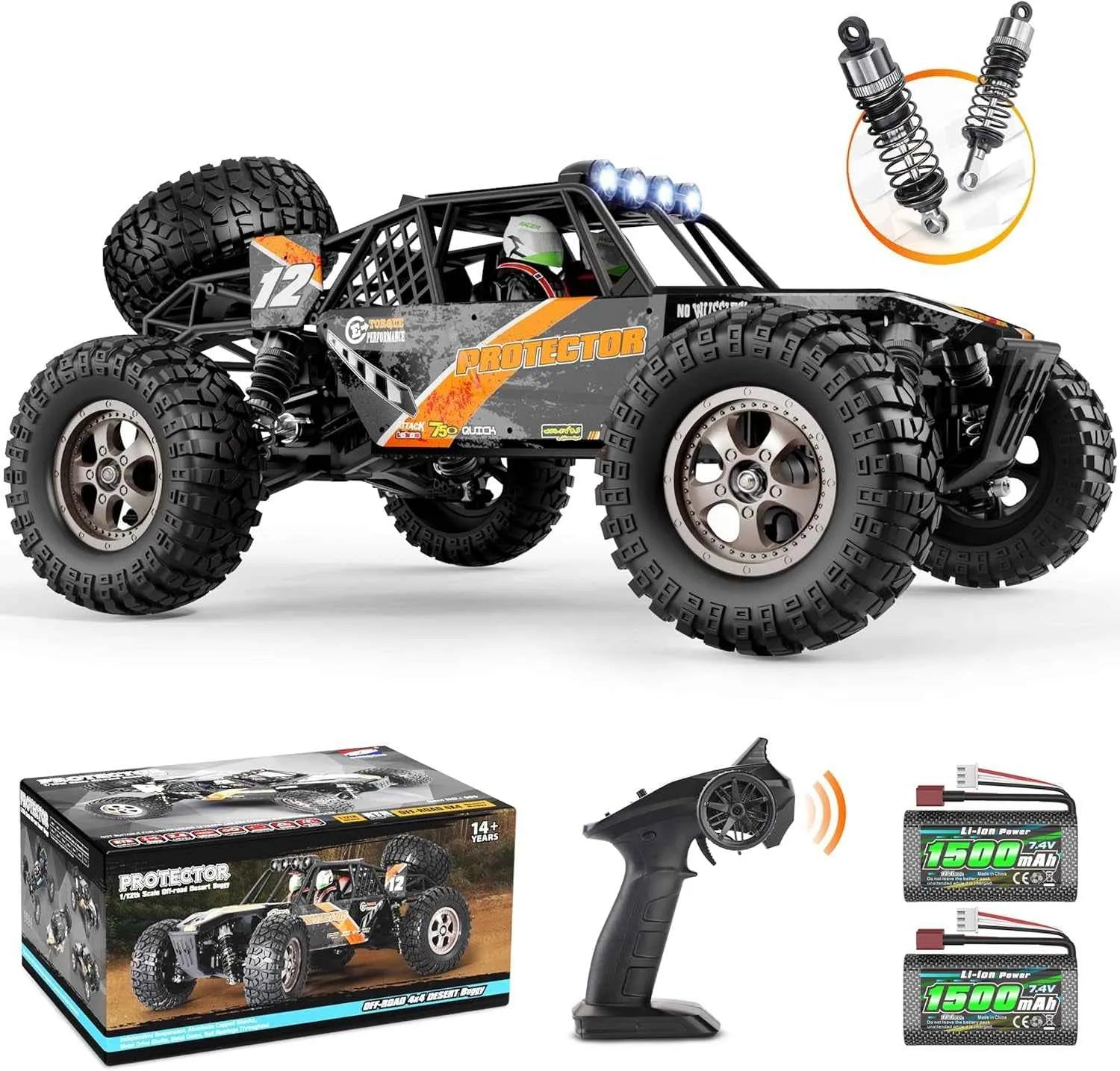 Remote control monster truck with accessories on a white background