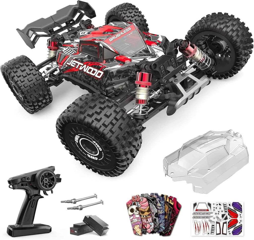 Remote control monster truck with accessories on a white background