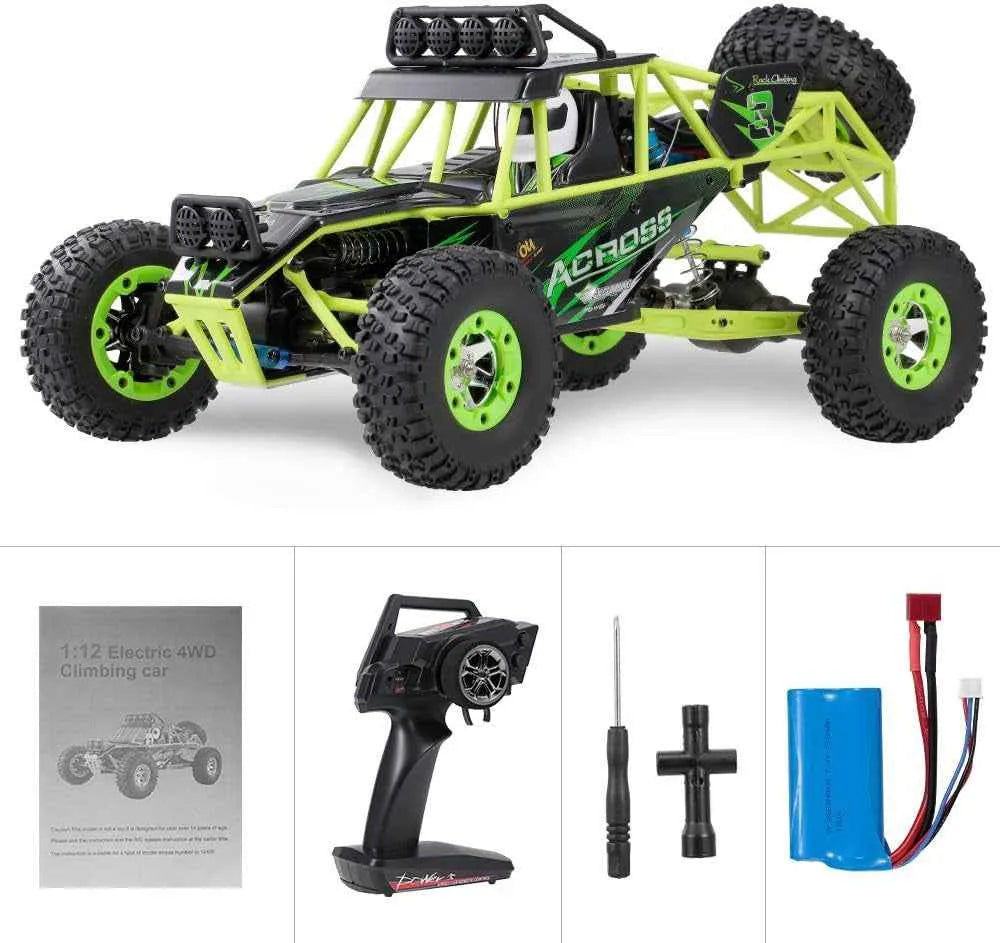Remote control off-road crawler with accessories on a white background