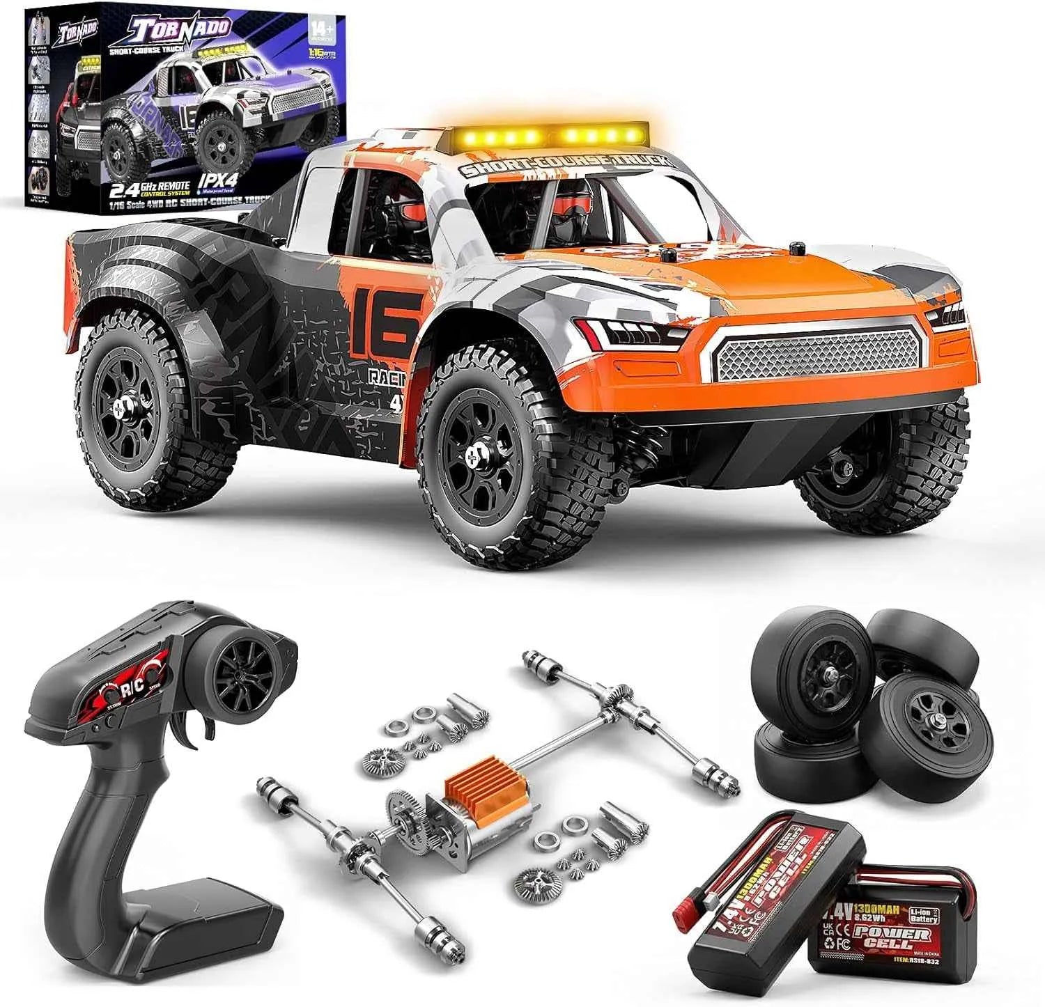 Short course truck with accessories on a white background