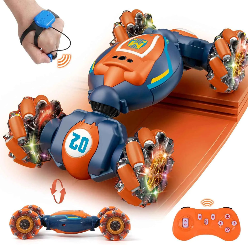 Toy gesture control car with remote control on a white background