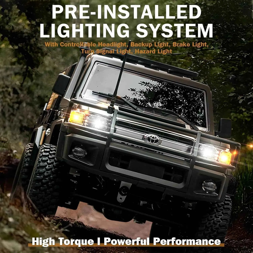Toyota SUV crawler with pre-installed lighting system on a forest path